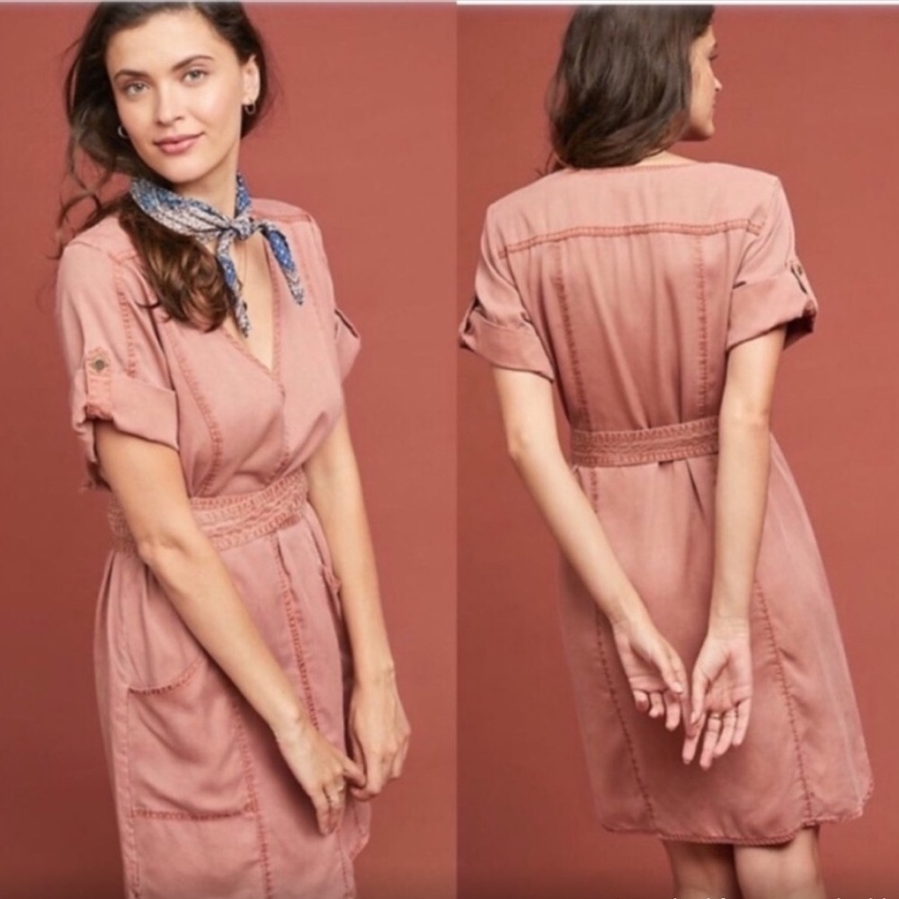 Anthro Pilcro Mauve Dress Tie Waist